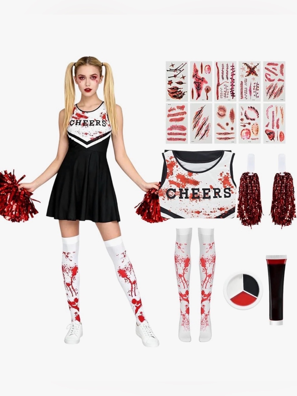 NWT Zombie Cheerleader Halloween Costume Set Adult Women’s Sz M & XXS